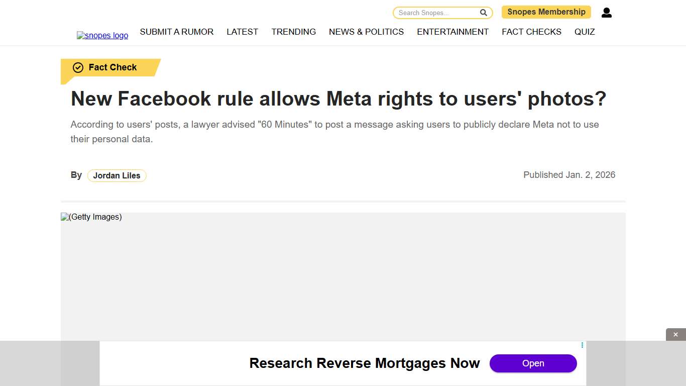 New Facebook rule allows Meta rights to users' photos? Snopes.com